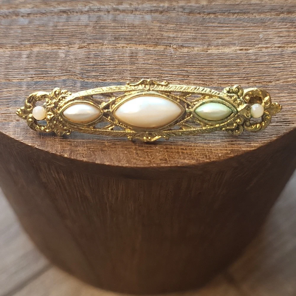 Vintage Vtg Gold Tone & Simulated Pearl Brooch Pins - Picture 4 of 10